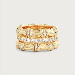 Annabel Aram Gold Bamboo-Style Pavé Stackable Ring - NWB